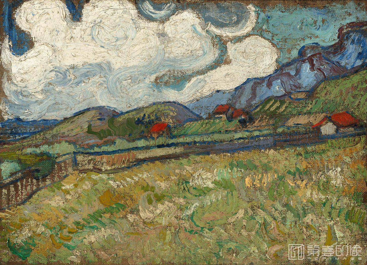 油画-文森特·威廉·梵高 Vincent Willem van Gogh-Wheat Field Behind Saint-Paul Hospital-605